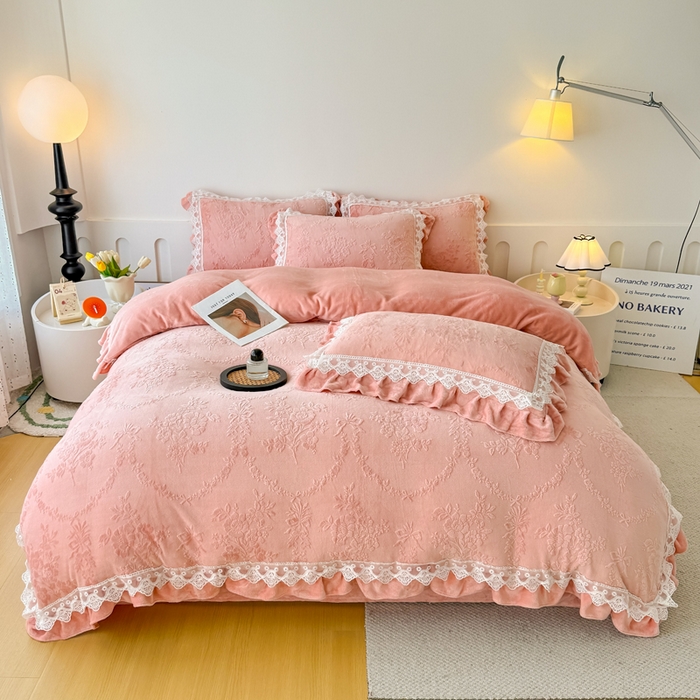 91家纺网 家纺一手货源 找家纺 锦格家纺 2024新款A类高克重牛奶绒四件套苏枚雅【豆沙】