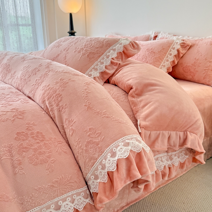 91家纺网 家纺一手货源 找家纺 锦格家纺 2024新款A类高克重牛奶绒四件套苏枚雅【豆沙】