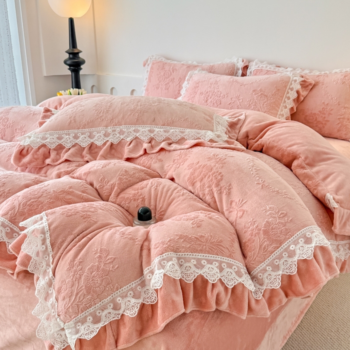 91家纺网 家纺一手货源 找家纺 锦格家纺 2024新款A类高克重牛奶绒四件套苏枚雅【豆沙】