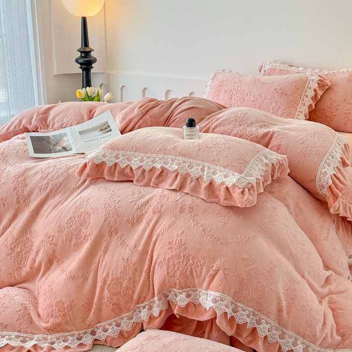 91家纺网 家纺一手货源 找家纺 锦格家纺 2024新款A类高克重牛奶绒四件套苏枚雅【豆沙】