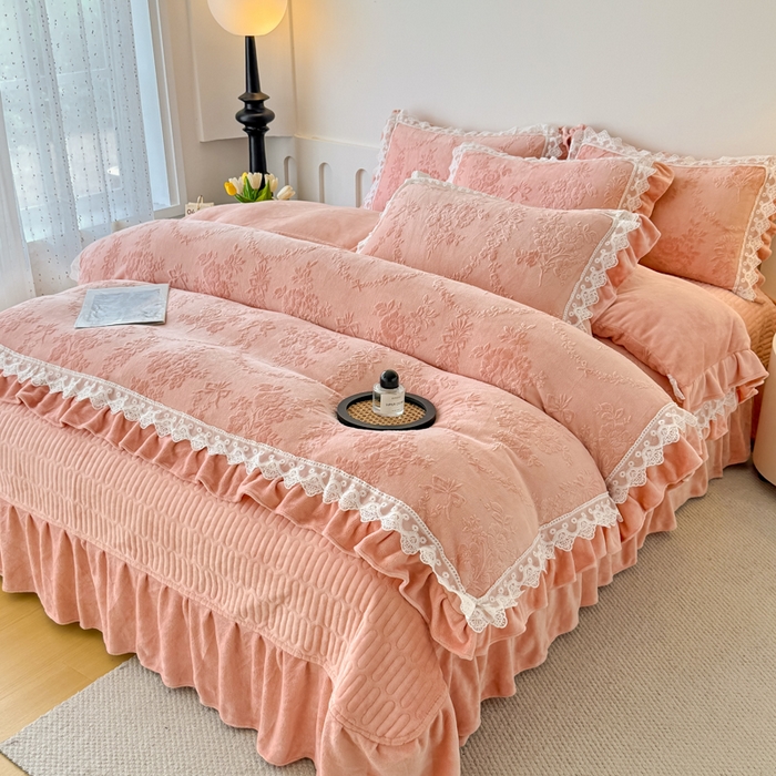 91家纺网 家纺一手货源 找家纺 锦格家纺 2024新款A类高克重牛奶绒四件套苏枚雅【豆沙】