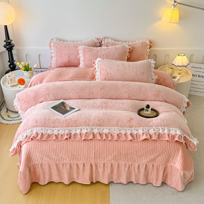 91家纺网 家纺一手货源 找家纺 锦格家纺 2024新款A类高克重牛奶绒四件套苏枚雅【豆沙】