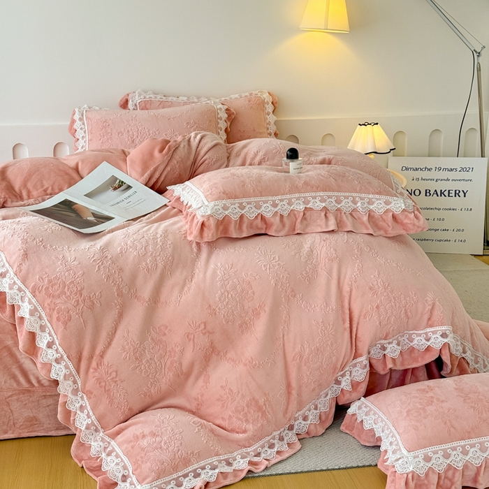 91家纺网 家纺一手货源 找家纺 锦格家纺 2024新款A类高克重牛奶绒四件套苏枚雅【豆沙】