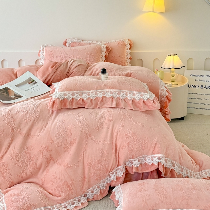 91家纺网 家纺一手货源 找家纺 锦格家纺 2024新款A类高克重牛奶绒四件套苏枚雅【豆沙】