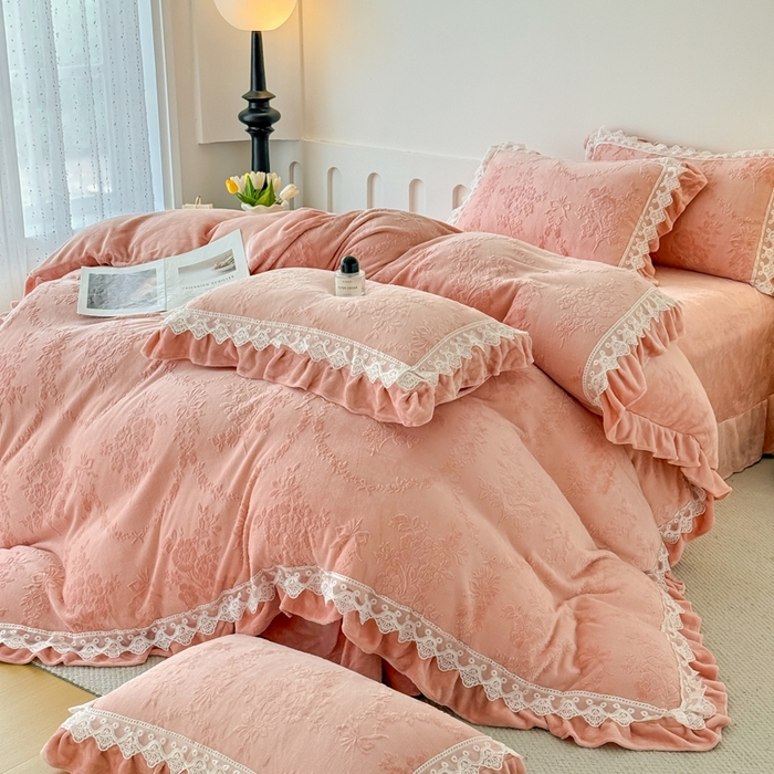 91家纺网 家纺一手货源 找家纺 锦格家纺 2024新款A类高克重牛奶绒四件套苏枚雅【豆沙】