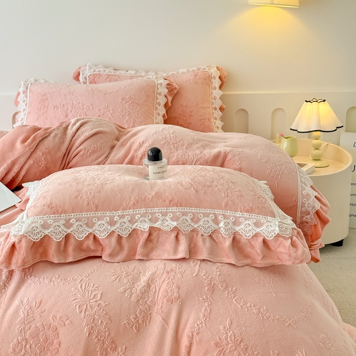 91家纺网 家纺一手货源 找家纺 锦格家纺 2024新款A类高克重牛奶绒四件套苏枚雅【豆沙】