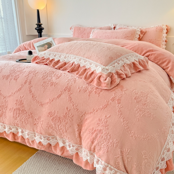 91家纺网 家纺一手货源 找家纺 锦格家纺 2024新款A类高克重牛奶绒四件套苏枚雅【豆沙】