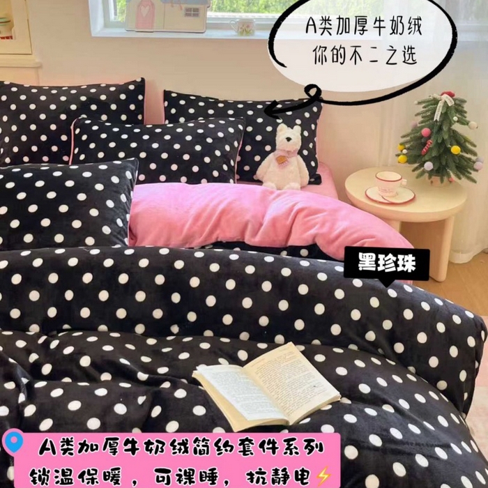 91家纺网 家纺一手货源 找家纺 （总）澜妃 2025新款软fufu加厚保暖可爱系简约牛奶绒四件套-大床图