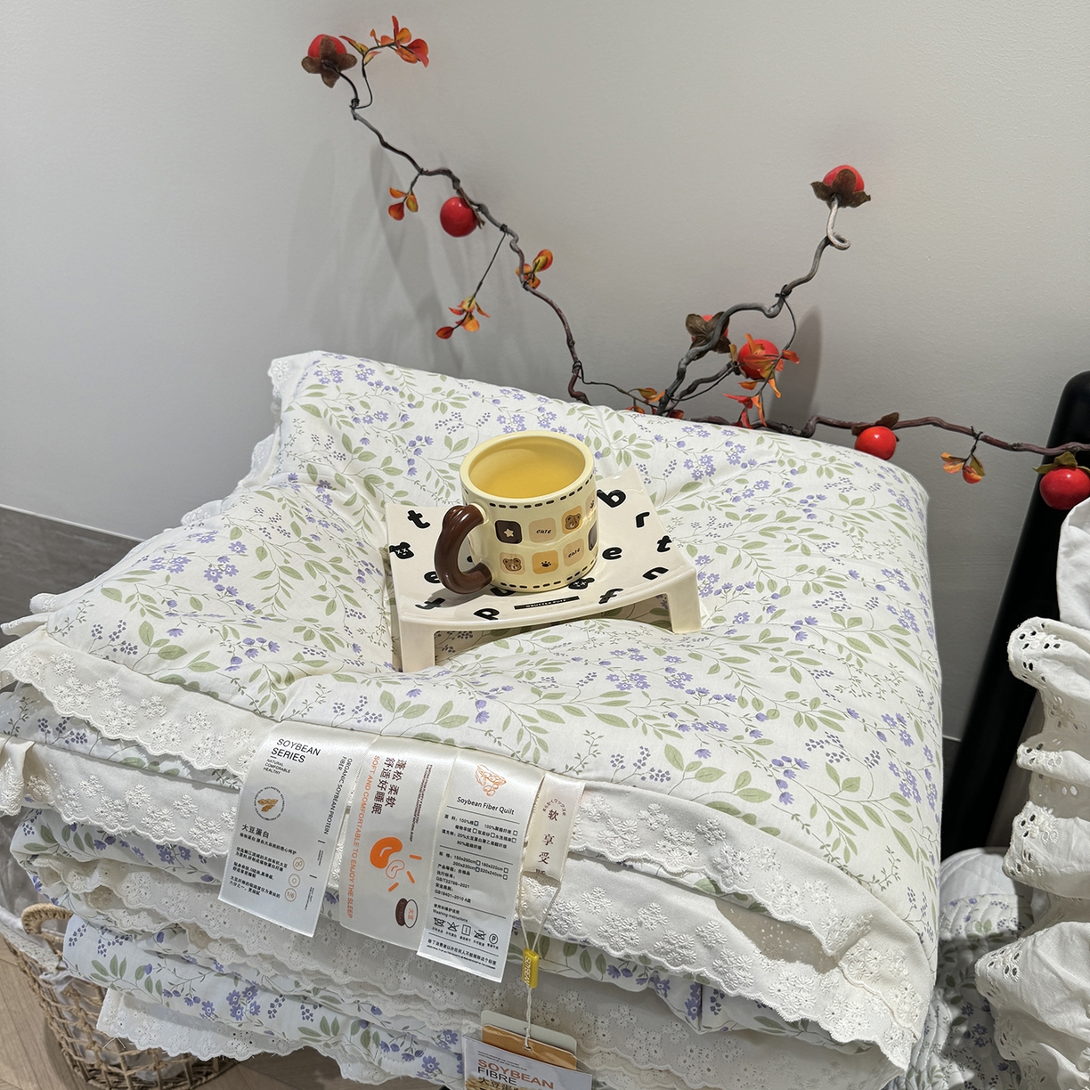 91家纺网 家纺一手货源 找家纺 莱豫家纺 2025新款全棉花边四季被5斤有同款床盖三件套 千野紫