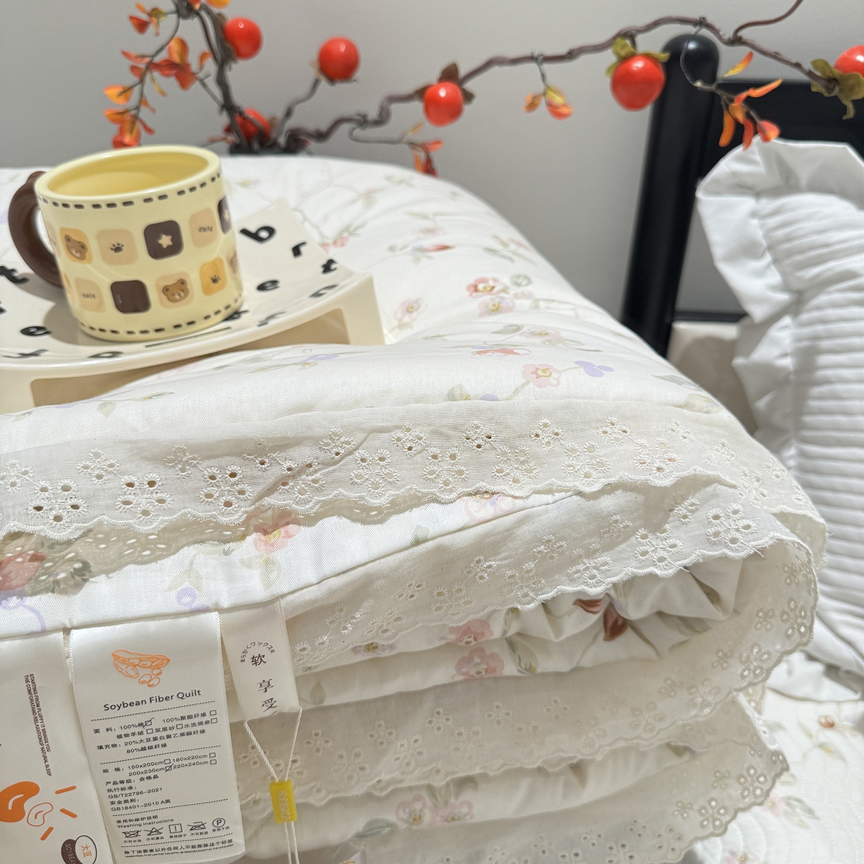91家纺网 家纺一手货源 找家纺 莱豫家纺 2025新款全棉花边四季被5斤有同款床盖三件套 薇语梦