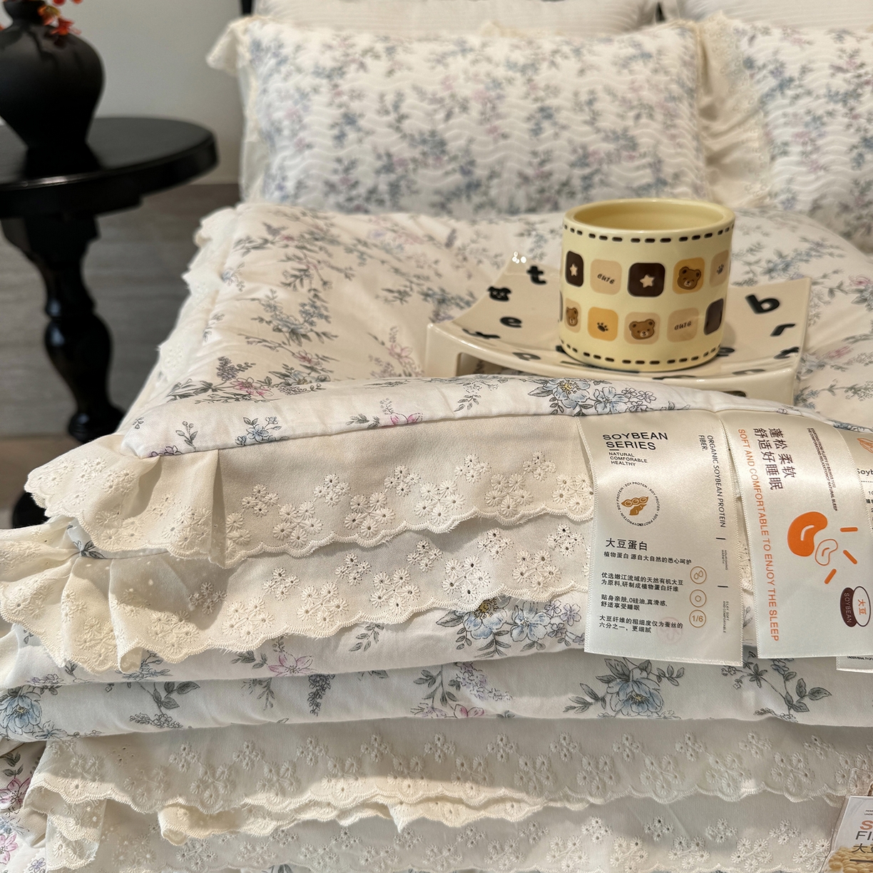 91家纺网 家纺一手货源 找家纺 莱豫家纺 2025新款全棉花边四季被5斤有同款床盖三件套 夏梦