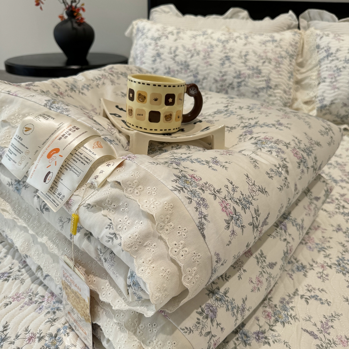 91家纺网 家纺一手货源 找家纺 莱豫家纺 2025新款全棉花边四季被5斤有同款床盖三件套 夏梦