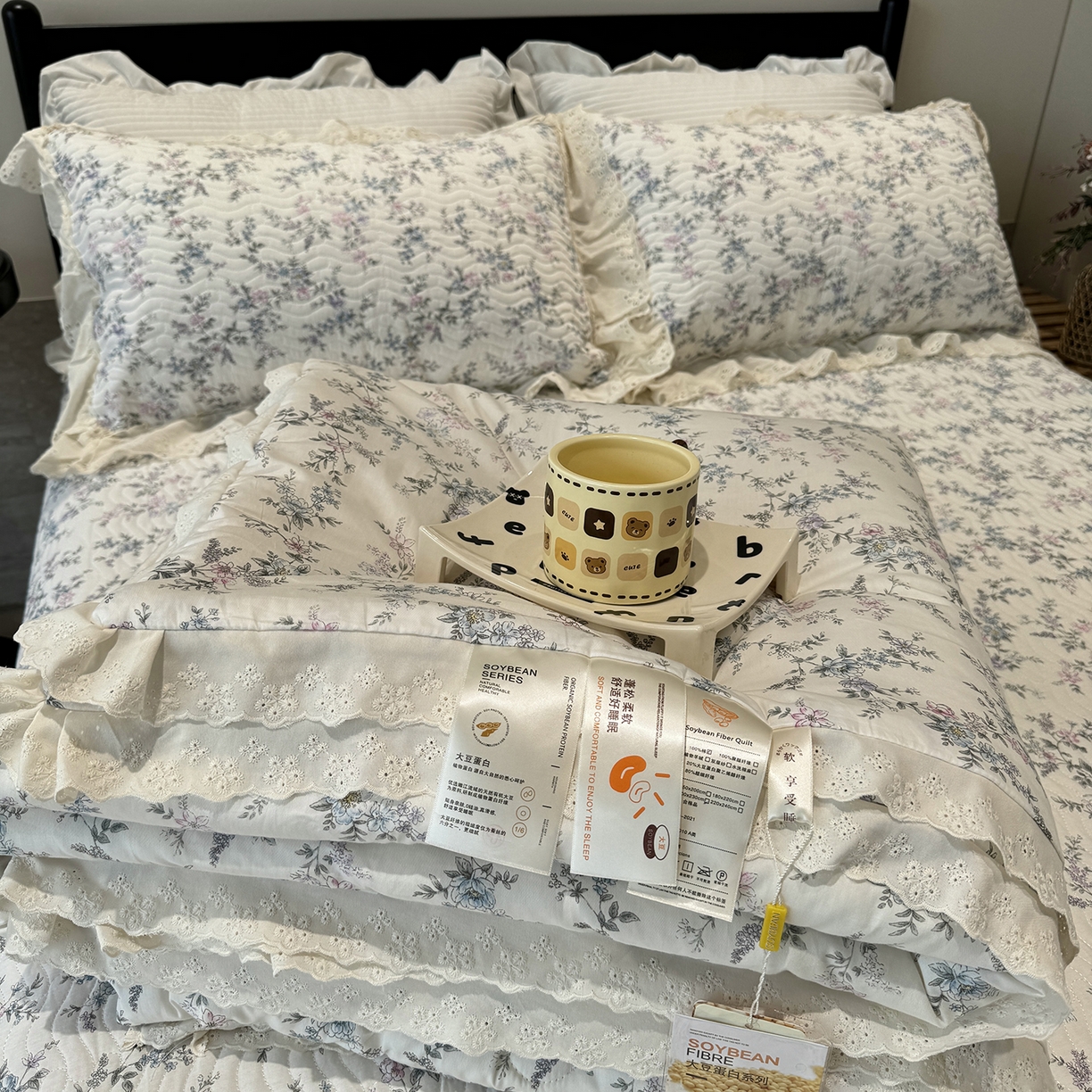 91家纺网 家纺一手货源 找家纺 莱豫家纺 2025新款全棉花边四季被5斤有同款床盖三件套 夏梦