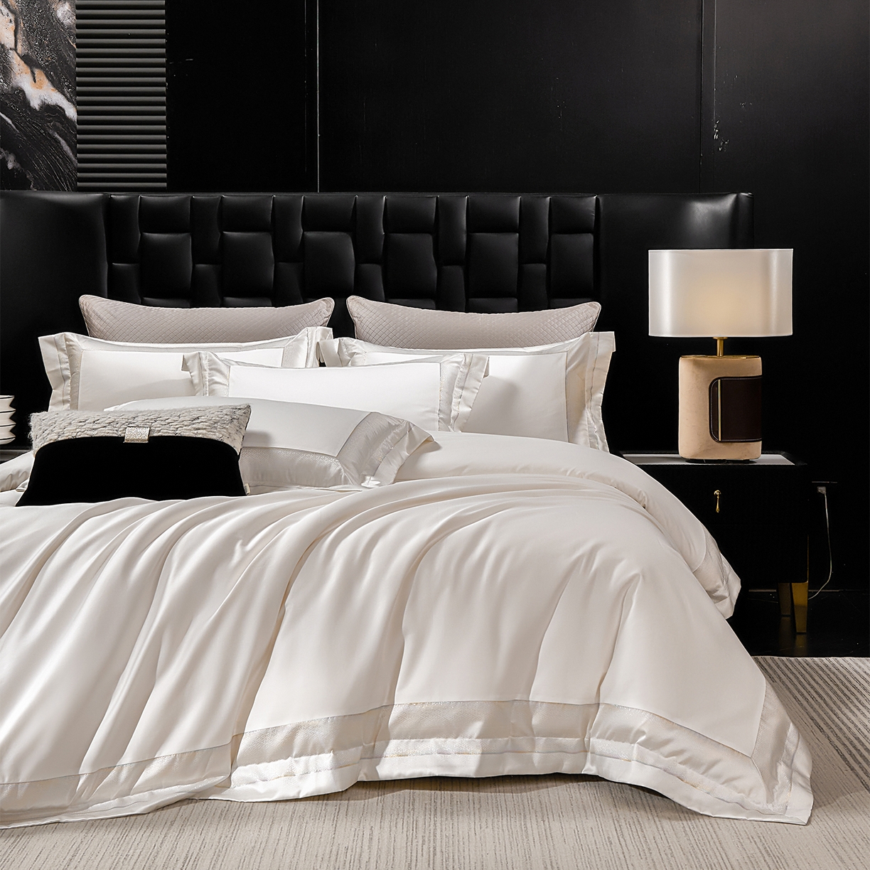 91家纺网 家纺一手货源 找家纺 （总）元元家居（元元被业） 2025秋冬新款百支长绒棉纯棉贡缎工艺款四件套-魅影系列