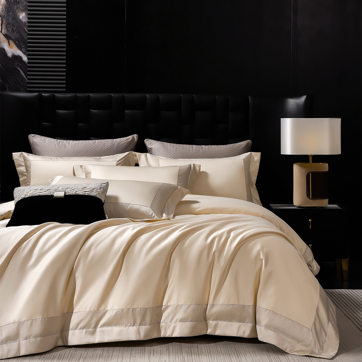 91家纺网 家纺一手货源 找家纺 （总）元元家居（元元被业） 2025秋冬新款百支长绒棉纯棉贡缎工艺款四件套-魅影系列