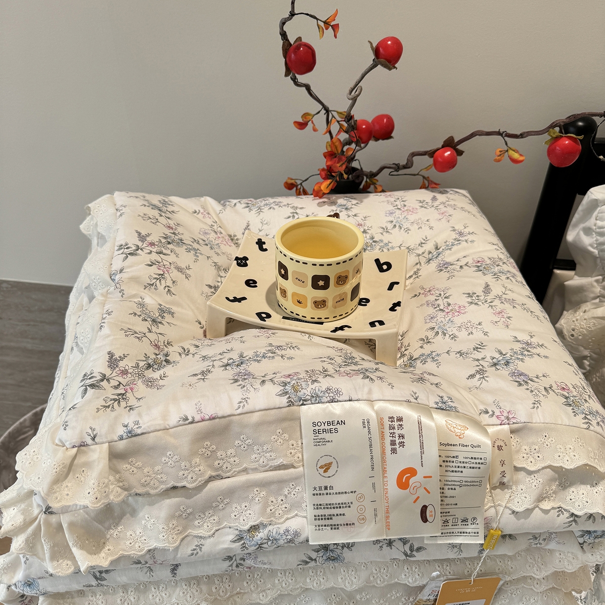 91家纺网 家纺一手货源 找家纺 莱豫家纺 2025新款全棉花边四季被5斤有同款床盖三件套 夏梦