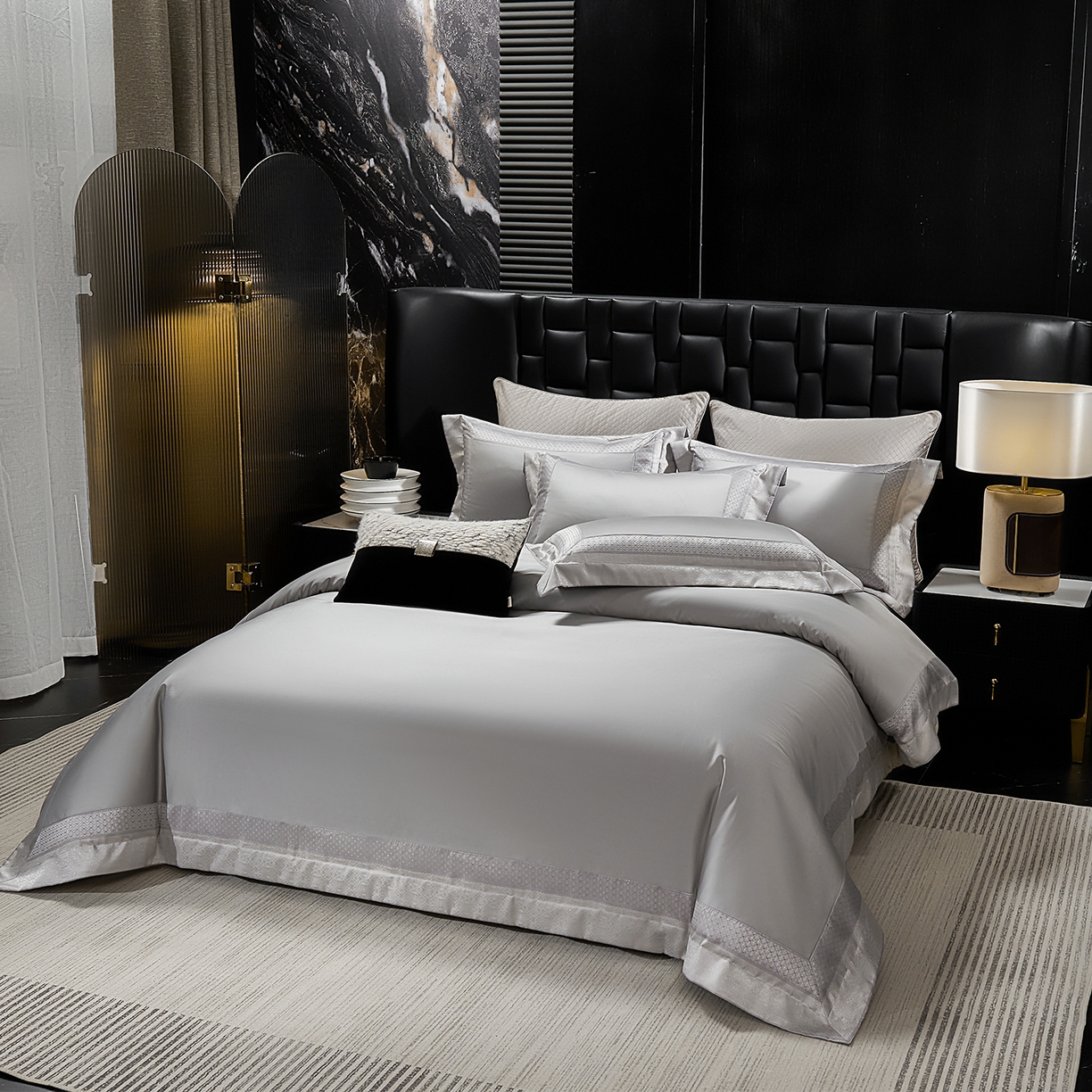 91家纺网 家纺一手货源 找家纺 （总）元元家居（元元被业） 2025秋冬新款百支长绒棉纯棉贡缎工艺款四件套-魅影系列