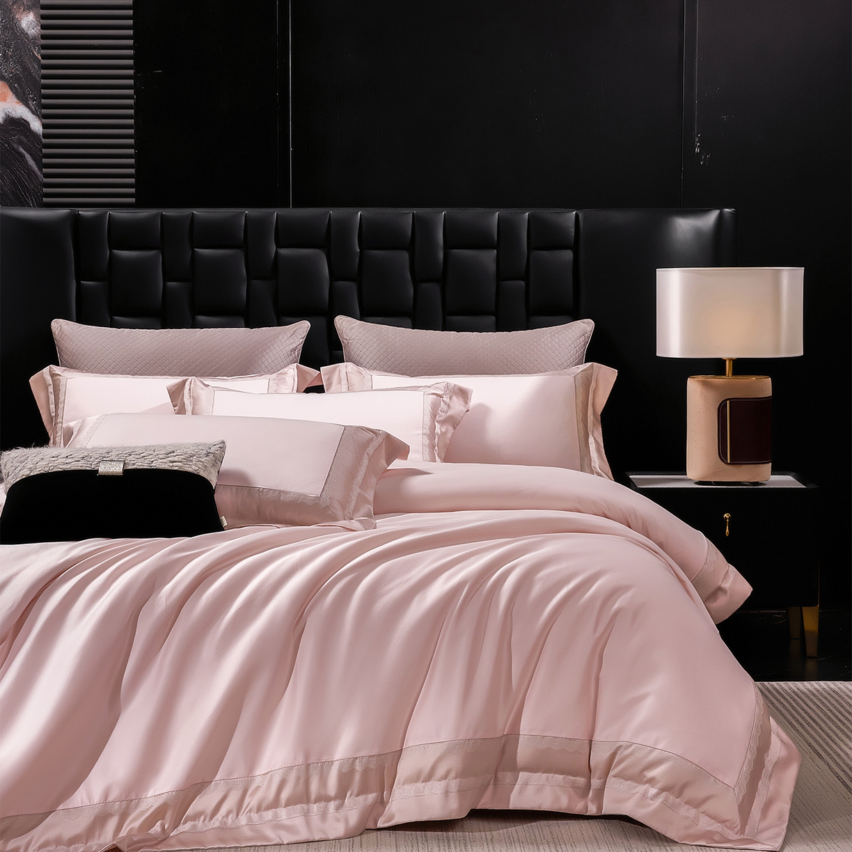 元元家居（元元被业） 2025秋冬新款百支长绒棉纯棉贡缎工艺款四件套-魅影系列 魅影-优雅粉