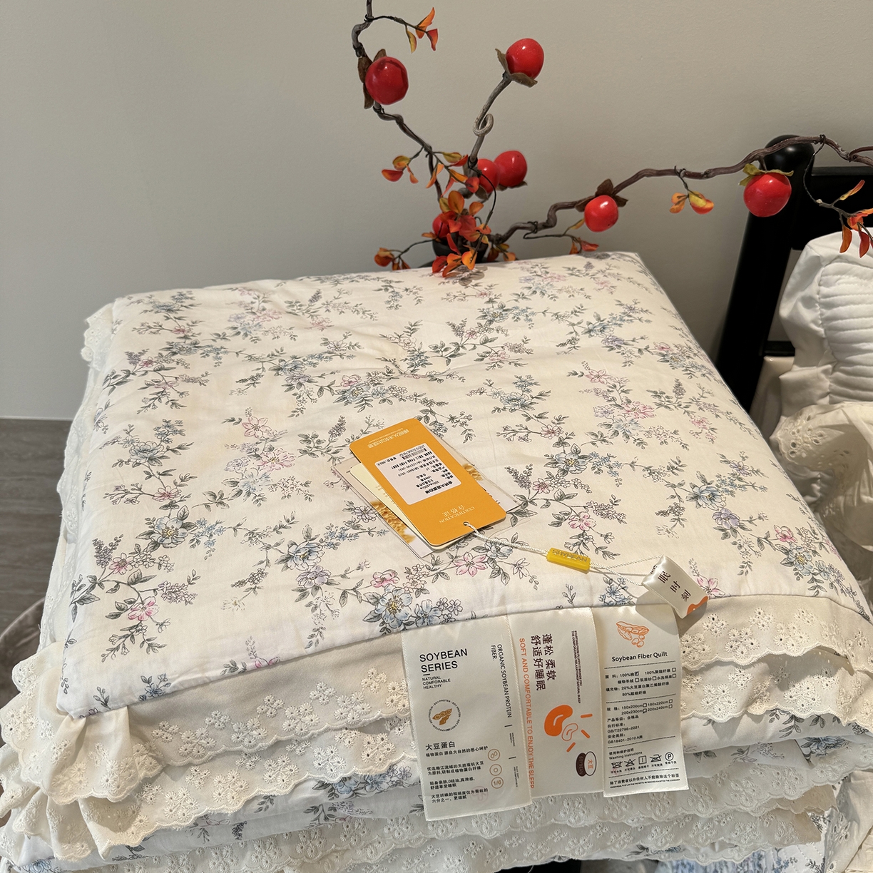 91家纺网 家纺一手货源 找家纺 莱豫家纺 2025新款全棉花边四季被5斤有同款床盖三件套 夏梦