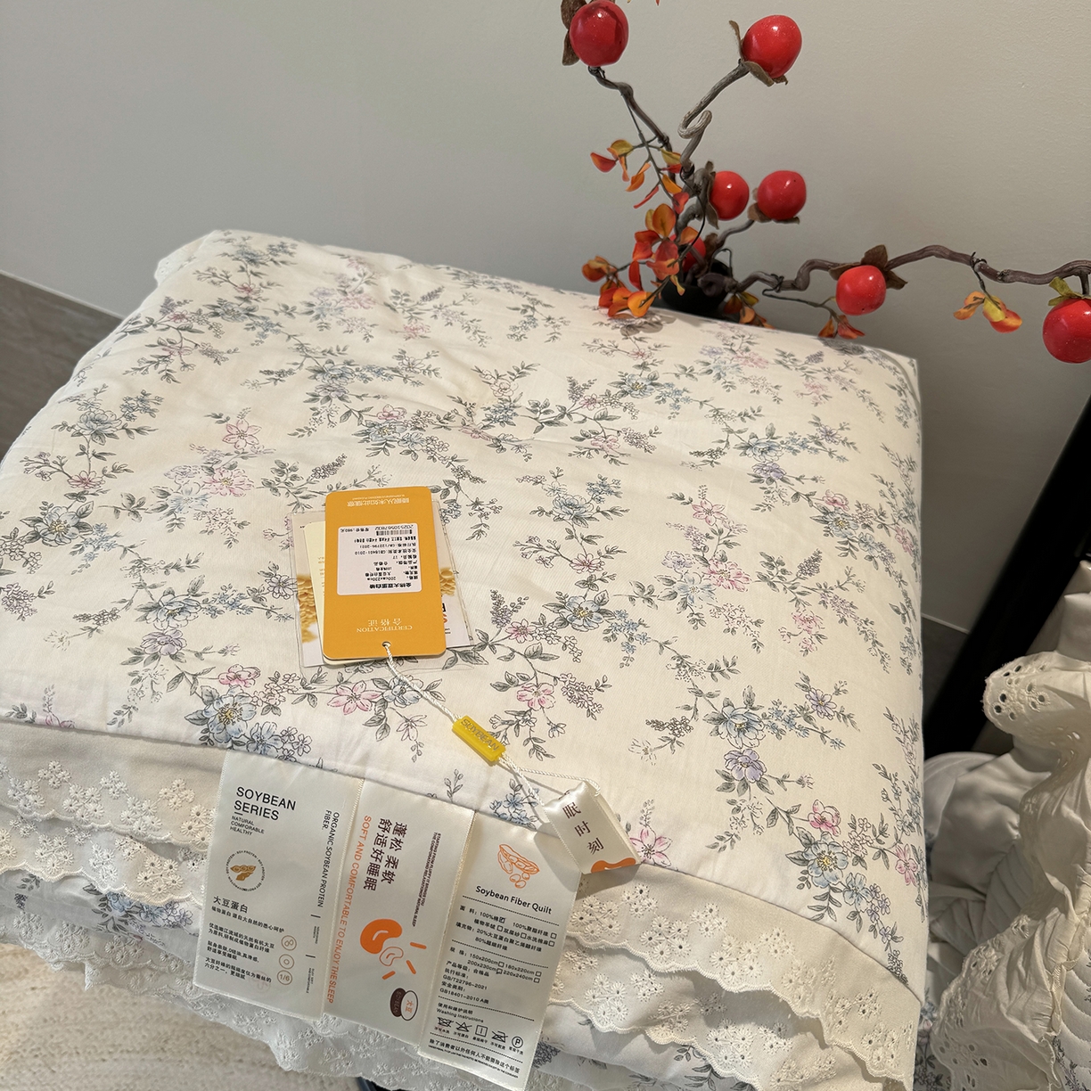91家纺网 家纺一手货源 找家纺 莱豫家纺 2025新款全棉花边四季被5斤有同款床盖三件套 夏梦