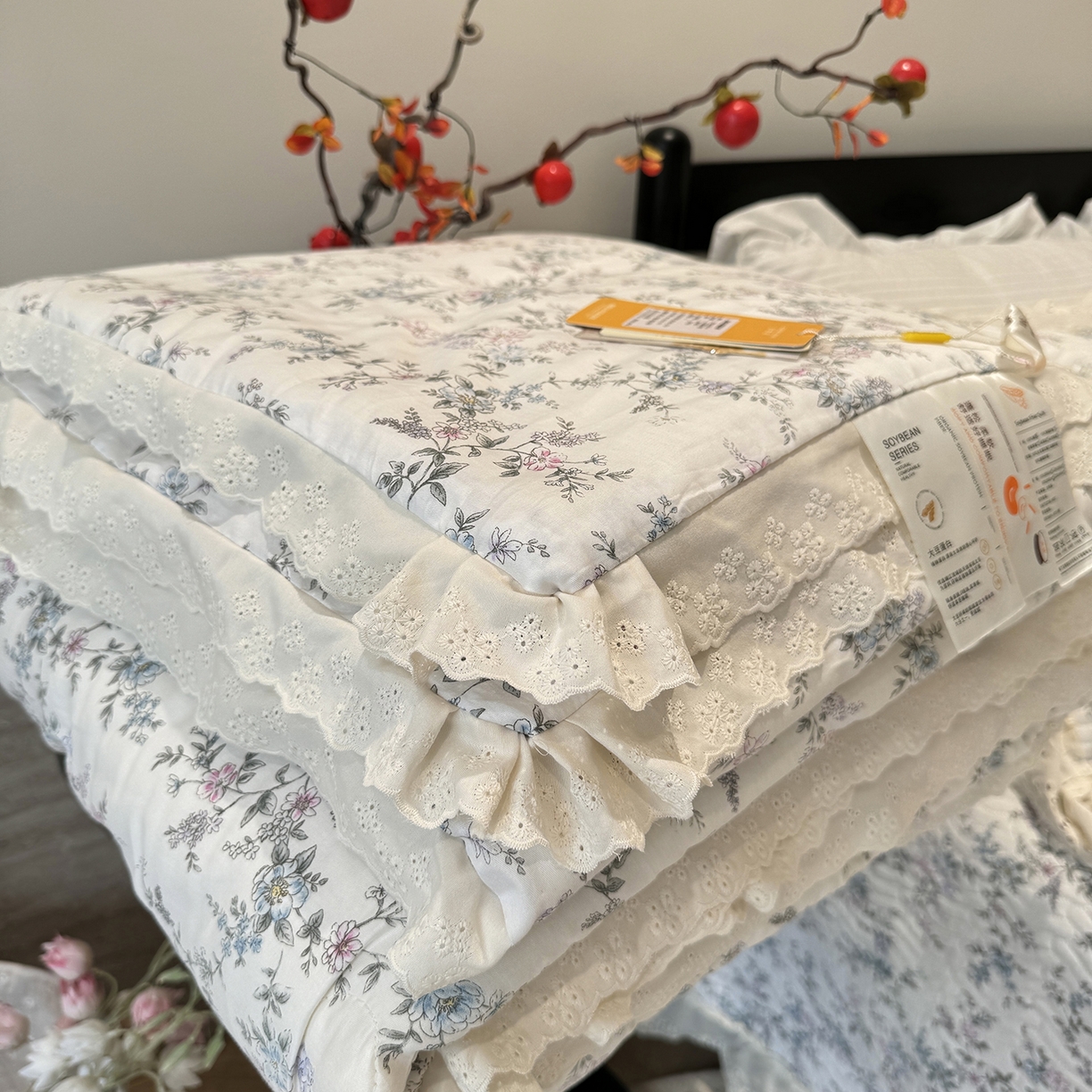 91家纺网 家纺一手货源 找家纺 莱豫家纺 2025新款全棉花边四季被5斤有同款床盖三件套 夏梦