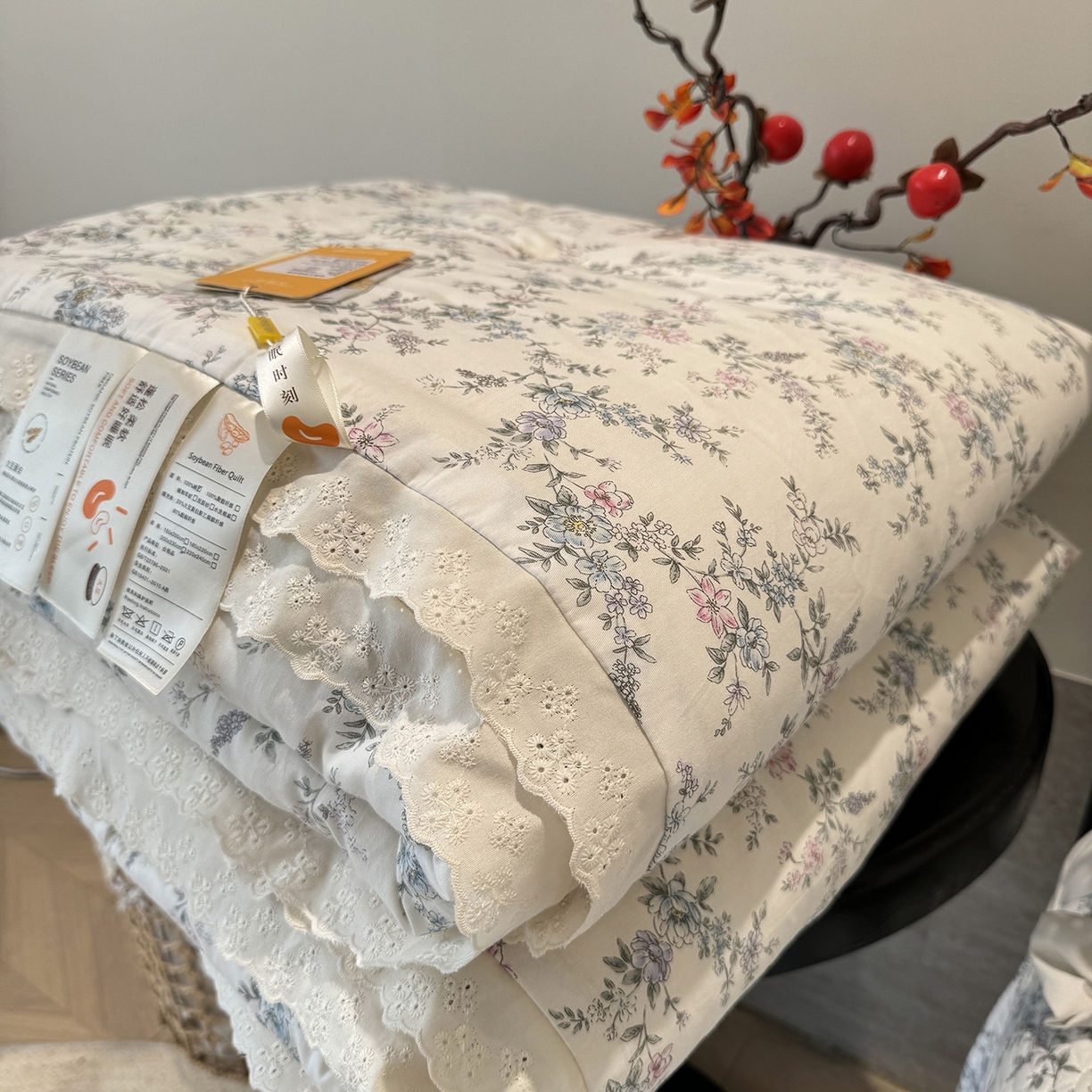 91家纺网 家纺一手货源 找家纺 莱豫家纺 2025新款全棉花边四季被5斤有同款床盖三件套 夏梦