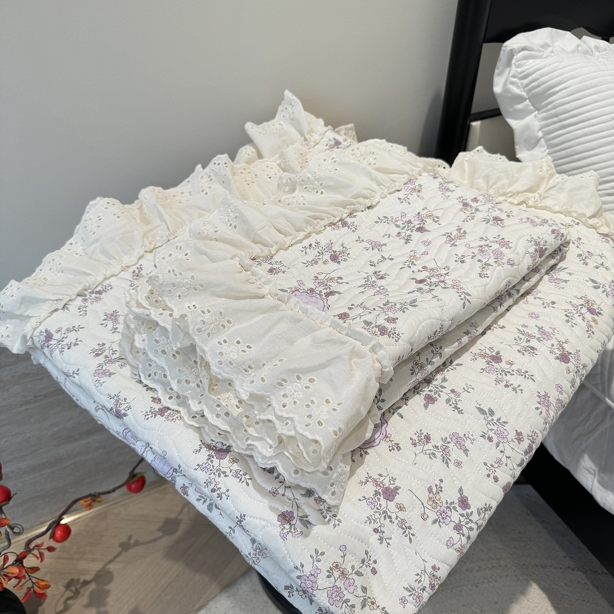 91家纺网 家纺一手货源 找家纺 莱豫家纺 2025秋冬新款纯棉床盖三件套可配同款四季被同款被套 紫悦