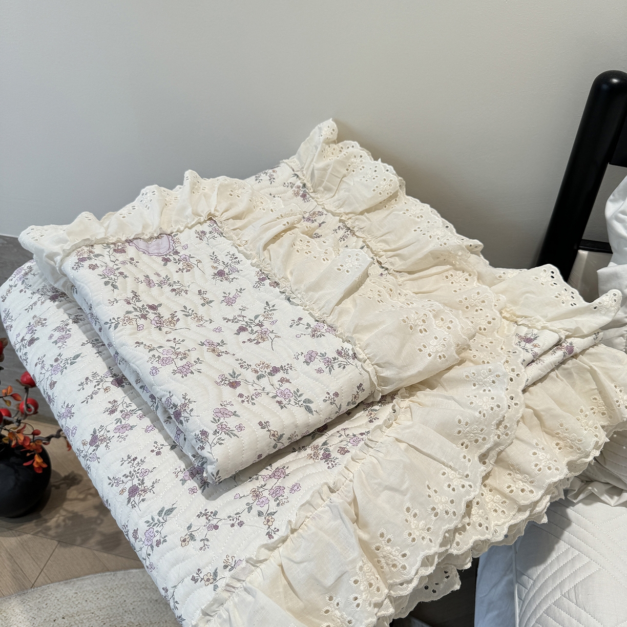 91家纺网 家纺一手货源 找家纺 莱豫家纺 2025秋冬新款纯棉床盖三件套可配同款四季被同款被套 紫悦