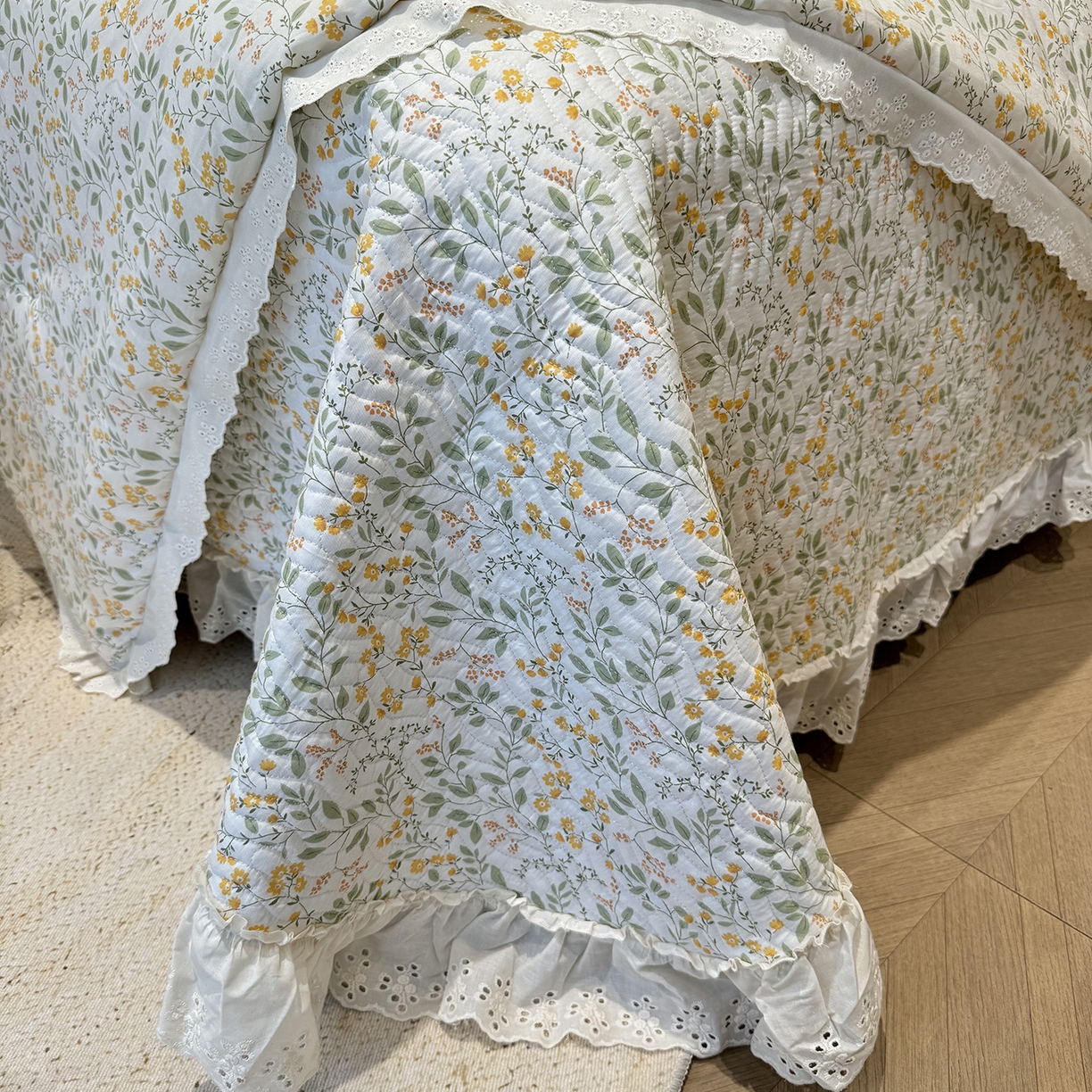 91家纺网 家纺一手货源 找家纺 莱豫家纺 2025秋冬新款纯棉床盖三件套可配同款四季被同款被套 千野绿