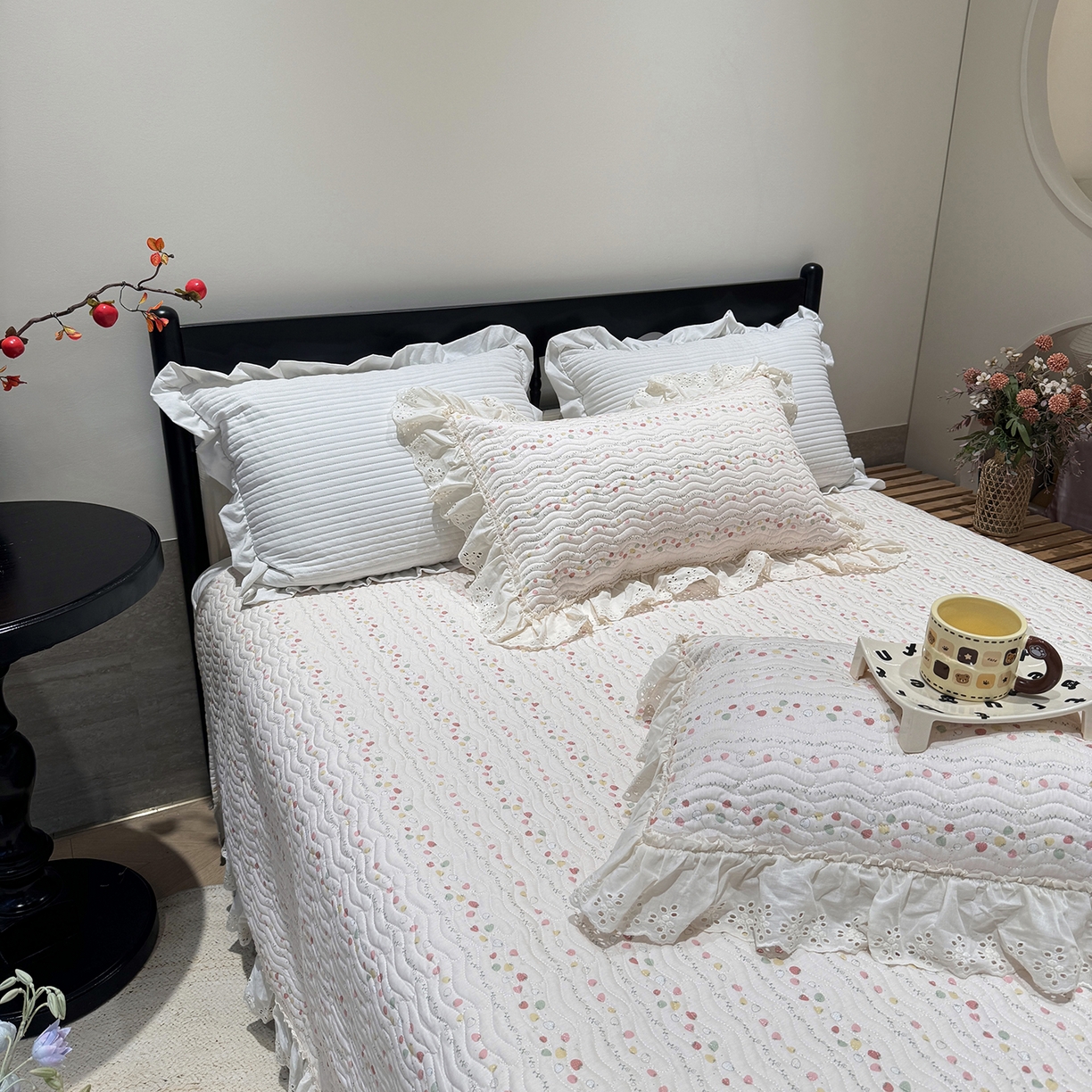 91家纺网 家纺一手货源 找家纺 莱豫家纺 2025秋冬新款纯棉床盖三件套可配同款四季被同款被套 草莓酱