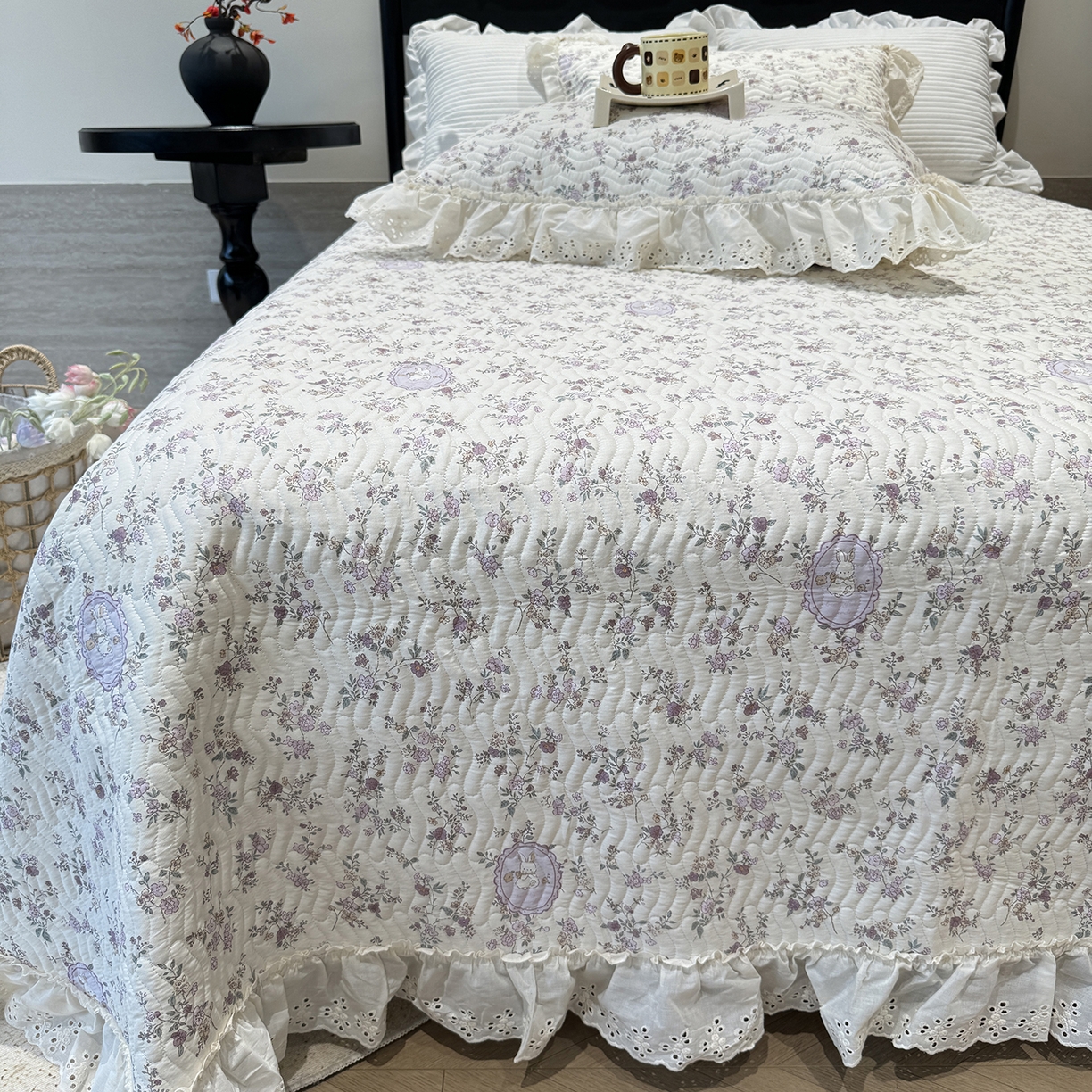 91家纺网 家纺一手货源 找家纺 莱豫家纺 2025秋冬新款纯棉床盖三件套可配同款四季被同款被套 紫悦