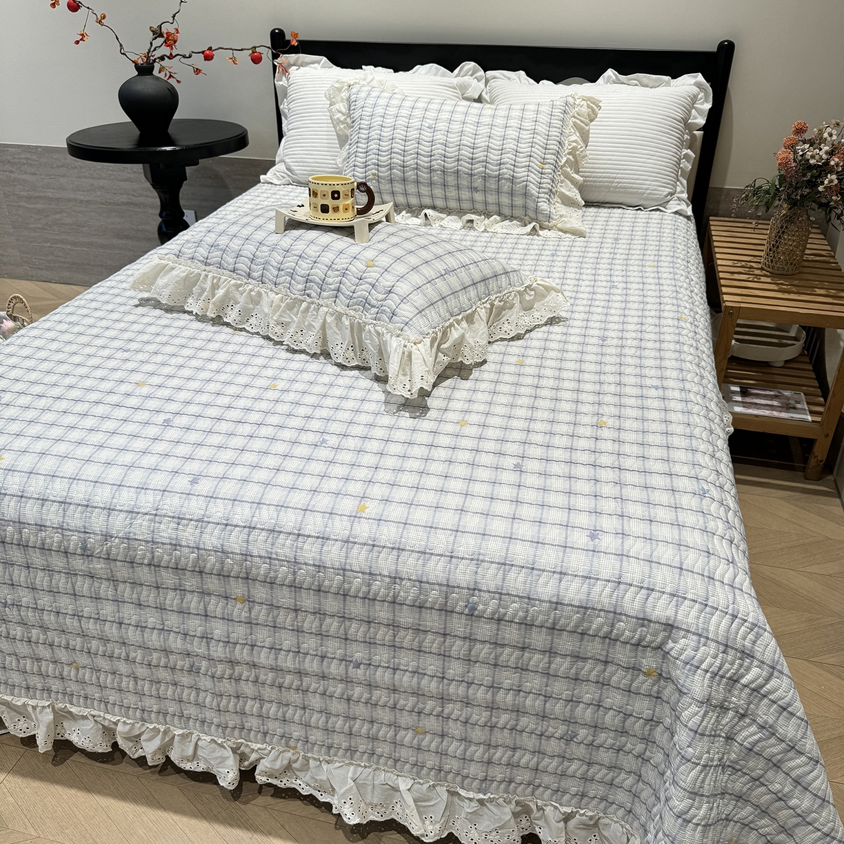 91家纺网 家纺一手货源 找家纺 （总）莱豫家纺 2025秋冬新款纯棉床盖三件套可配同款四季被同款被套