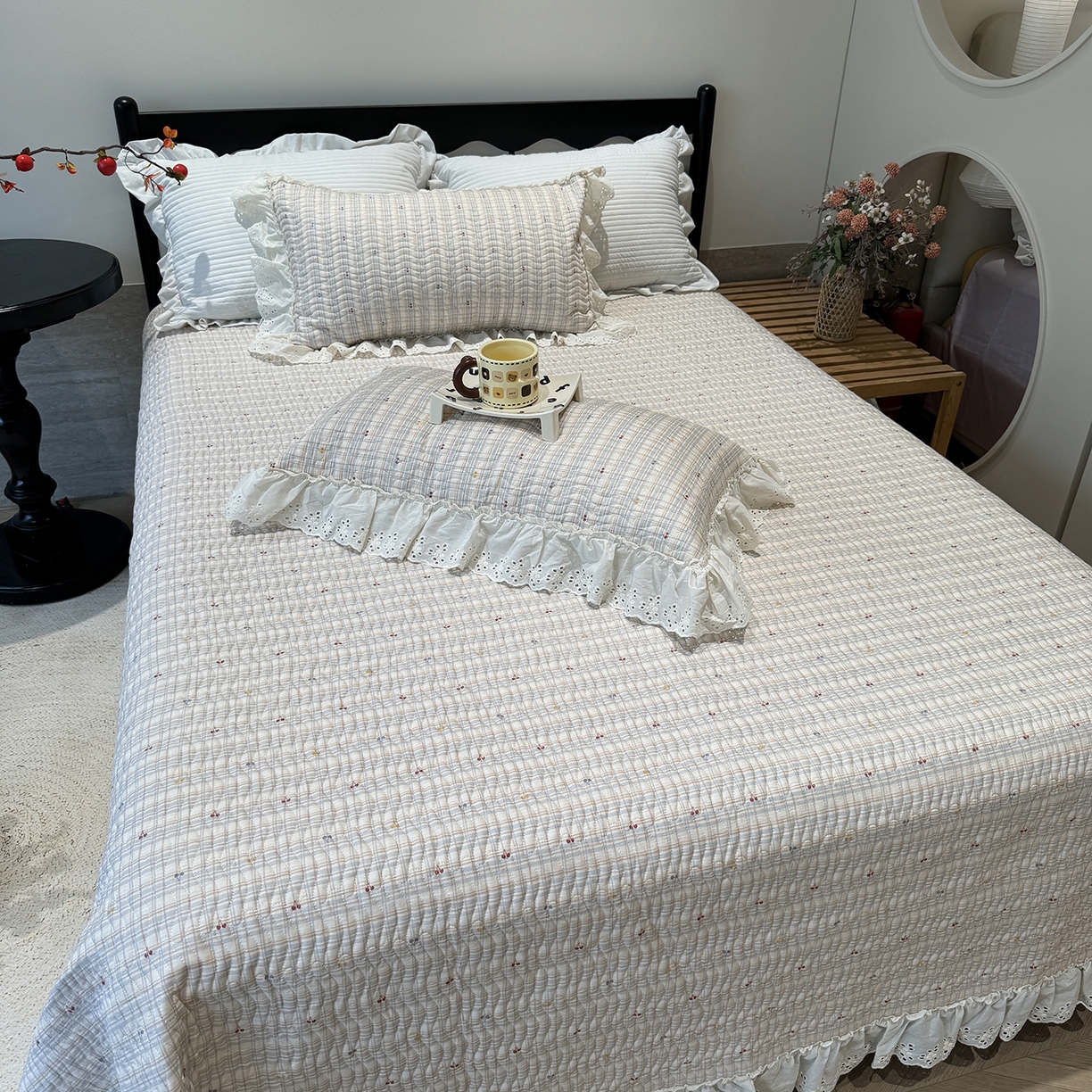 91家纺网 家纺一手货源 找家纺 莱豫家纺 2025秋冬新款纯棉床盖三件套可配同款四季被同款被套 樱桃可可