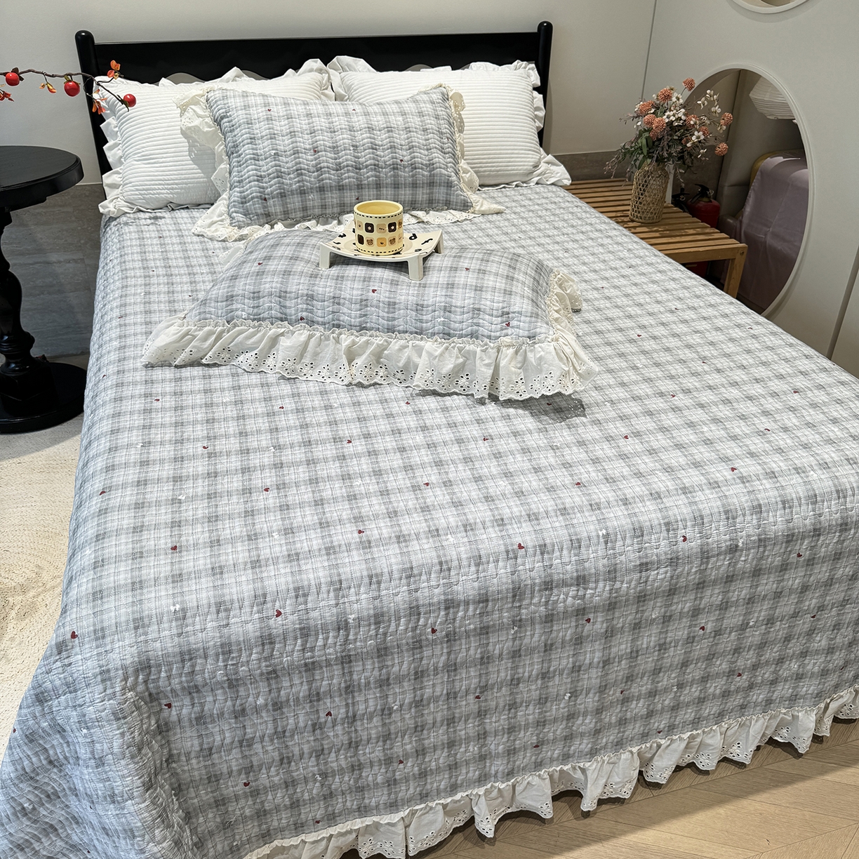 91家纺网 家纺一手货源 找家纺 莱豫家纺 2025秋冬新款纯棉床盖三件套可配同款四季被同款被套 心悦