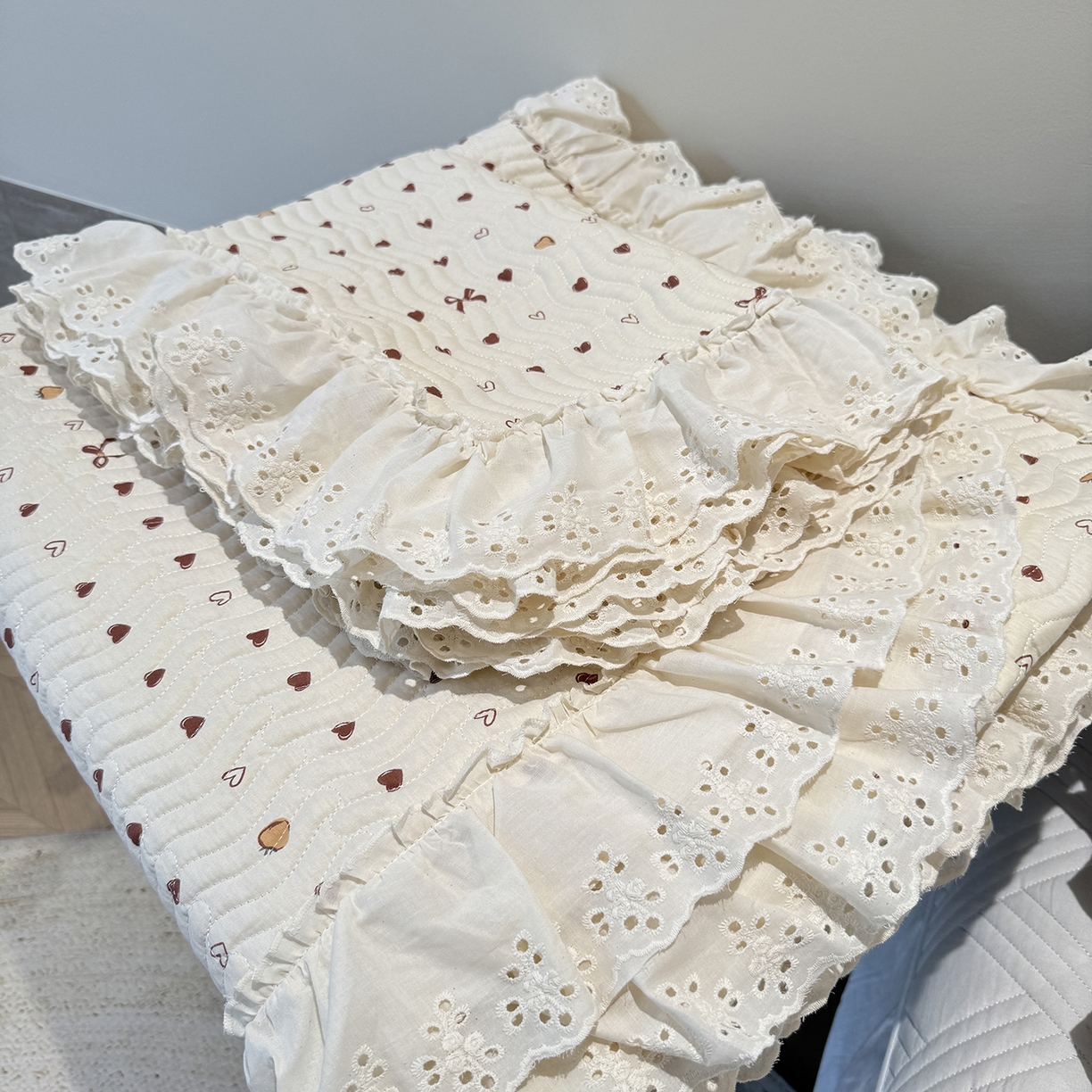 91家纺网 家纺一手货源 找家纺 莱豫家纺 2025秋冬新款纯棉床盖三件套可配同款四季被同款被套 小小爱心