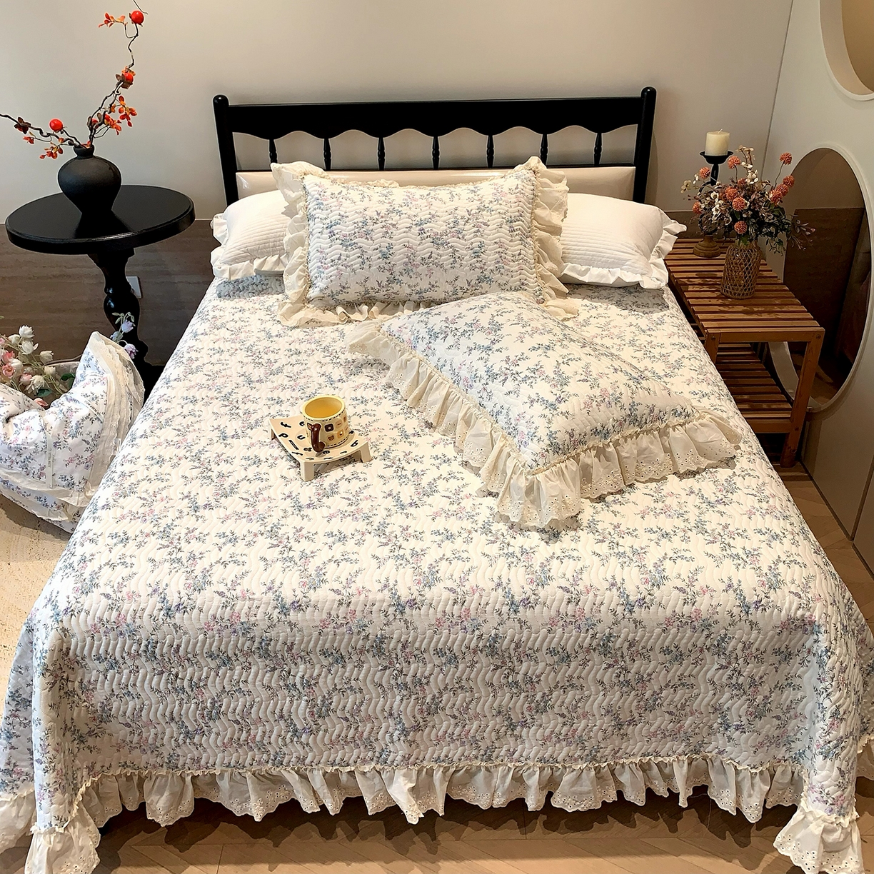 91家纺网 家纺一手货源 找家纺 莱豫家纺 2025秋冬新款纯棉床盖三件套可配同款四季被同款被套 夏梦