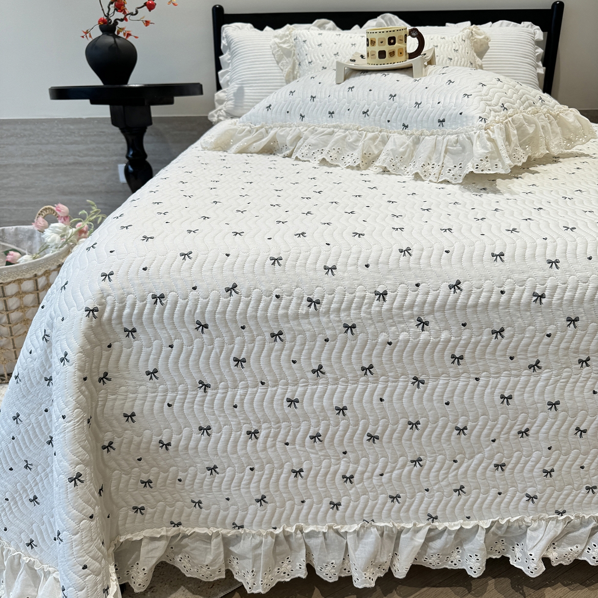 91家纺网 家纺一手货源 找家纺 莱豫家纺 2025秋冬新款纯棉床盖三件套可配同款四季被同款被套 蝴蝶结