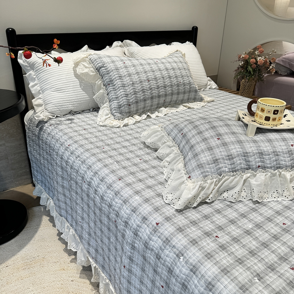 91家纺网 家纺一手货源 找家纺 莱豫家纺 2025秋冬新款纯棉床盖三件套可配同款四季被同款被套 心悦