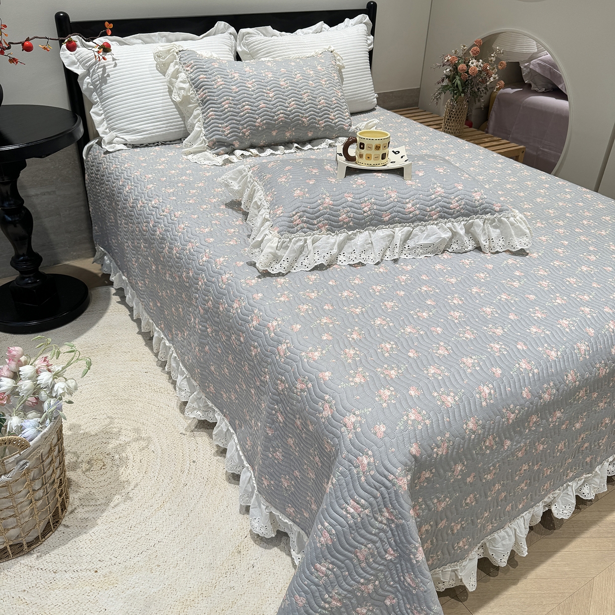 91家纺网 家纺一手货源 找家纺 莱豫家纺 2025秋冬新款纯棉床盖三件套可配同款四季被同款被套 沫婉