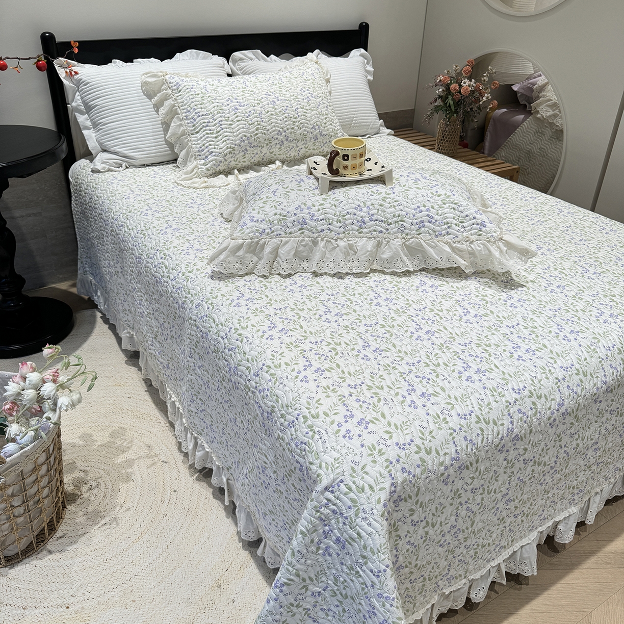 91家纺网 家纺一手货源 找家纺 莱豫家纺 2025秋冬新款纯棉床盖三件套可配同款四季被同款被套 千野紫