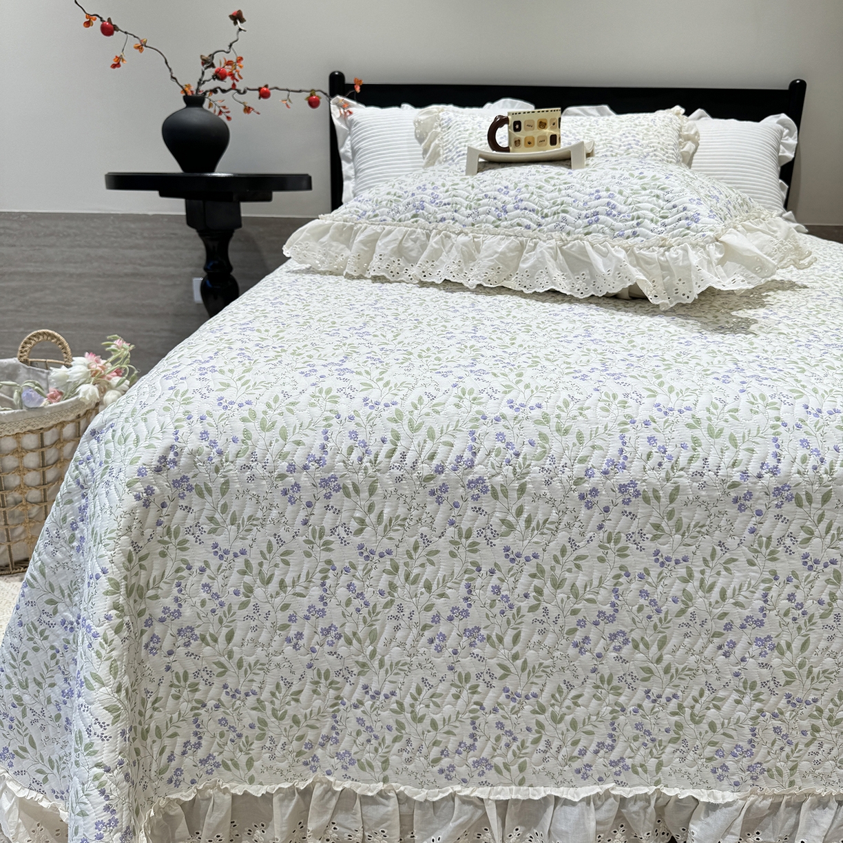 91家纺网 家纺一手货源 找家纺 莱豫家纺 2025秋冬新款纯棉床盖三件套可配同款四季被同款被套 千野紫