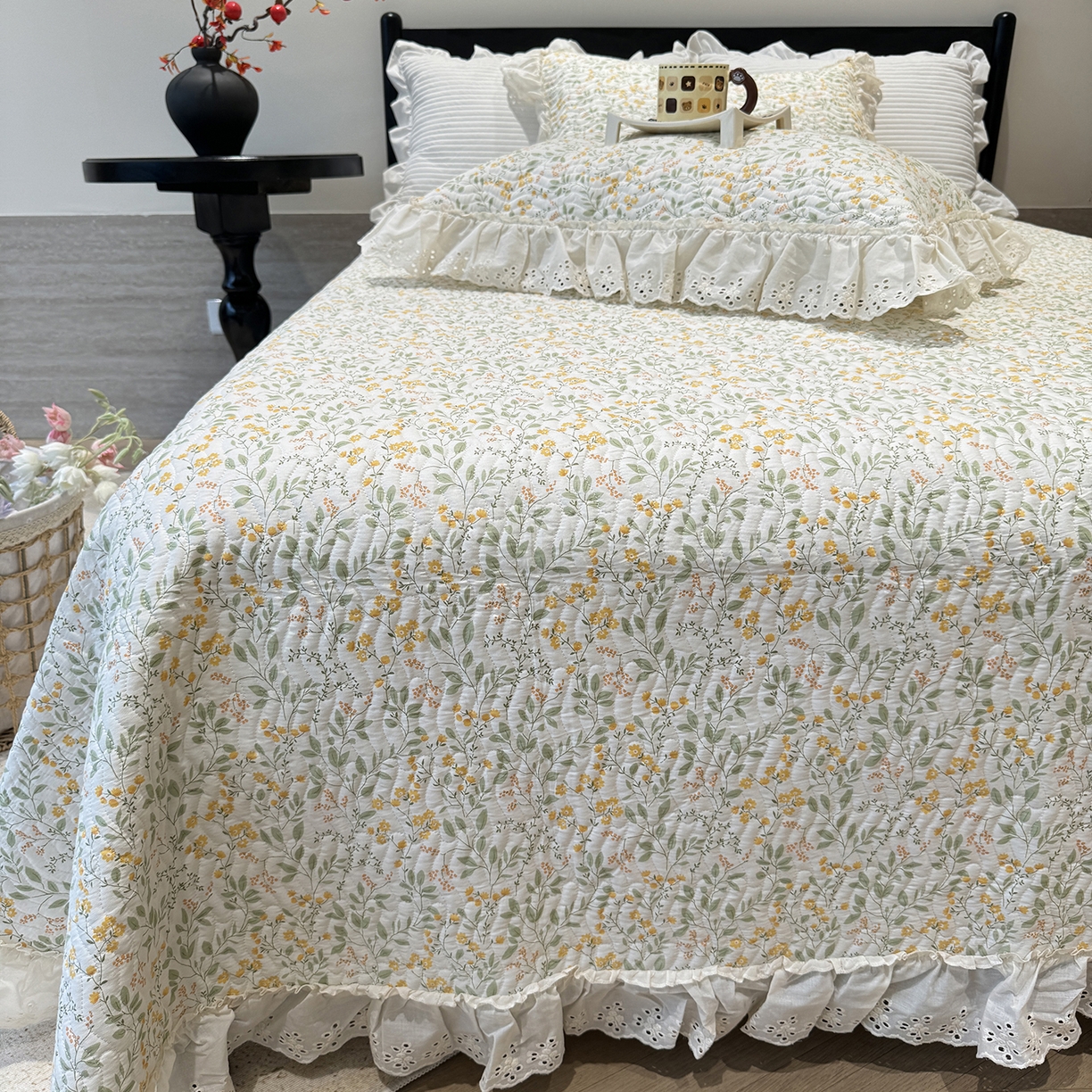 91家纺网 家纺一手货源 找家纺 莱豫家纺 2025秋冬新款纯棉床盖三件套可配同款四季被同款被套 千野绿