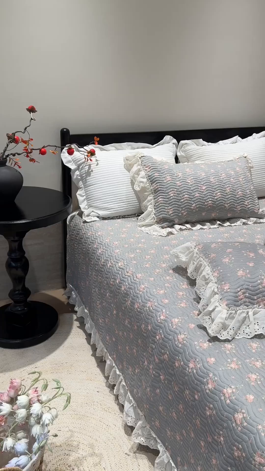 91家纺网 家纺一手货源 找家纺 莱豫家纺 2025秋冬新款纯棉床盖三件套可配同款四季被同款被套 沐辰花灰