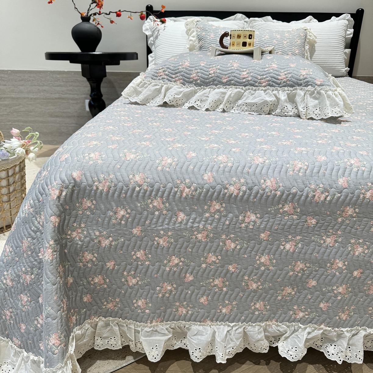 91家纺网 家纺一手货源 找家纺 莱豫家纺 2025秋冬新款纯棉床盖三件套可配同款四季被同款被套 沫婉