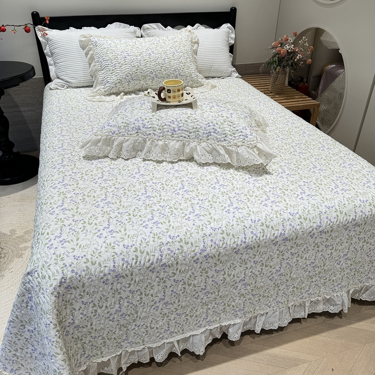 91家纺网 家纺一手货源 找家纺 莱豫家纺 2025秋冬新款纯棉床盖三件套可配同款四季被同款被套 千野紫