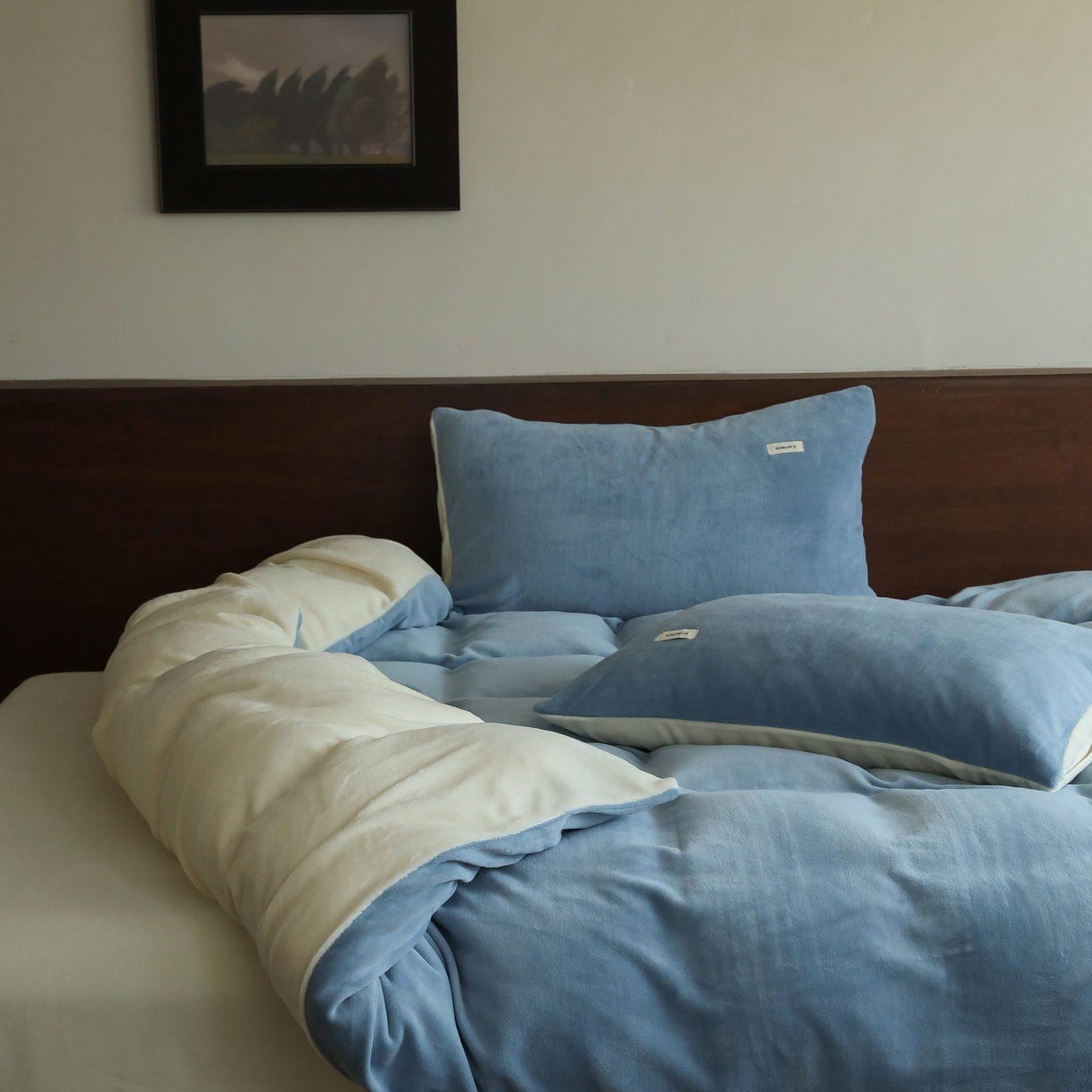 91家纺网 家纺一手货源 找家纺 （总）时光里 2025新款230克纯色双拼牛奶绒四件套