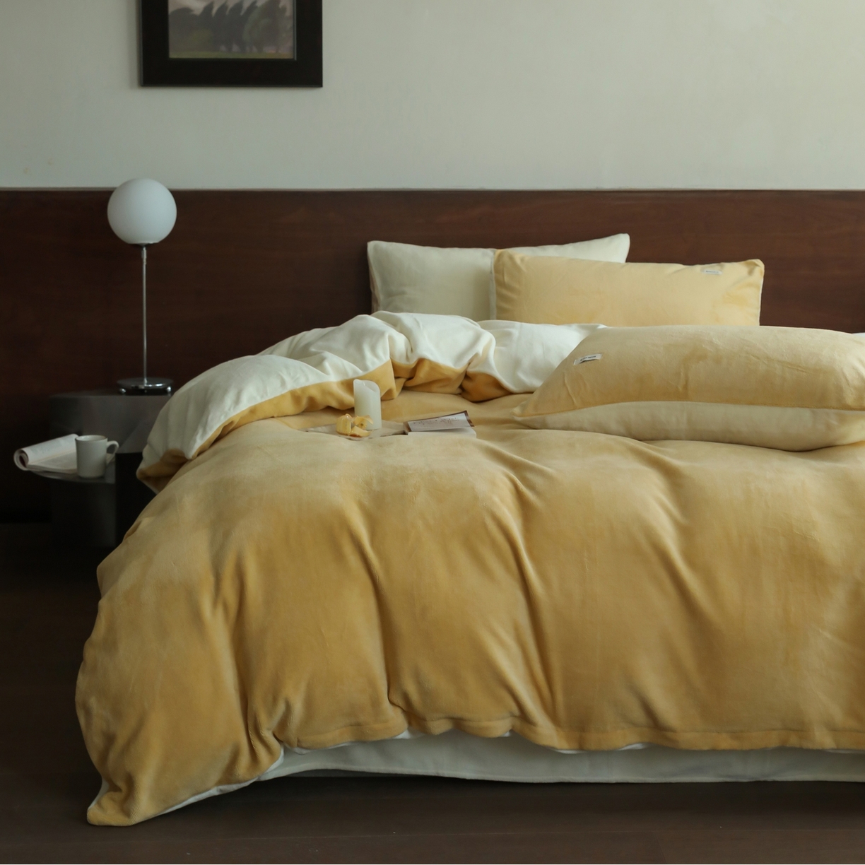 91家纺网 家纺一手货源 找家纺 （总）时光里 2025新款230克纯色双拼牛奶绒四件套