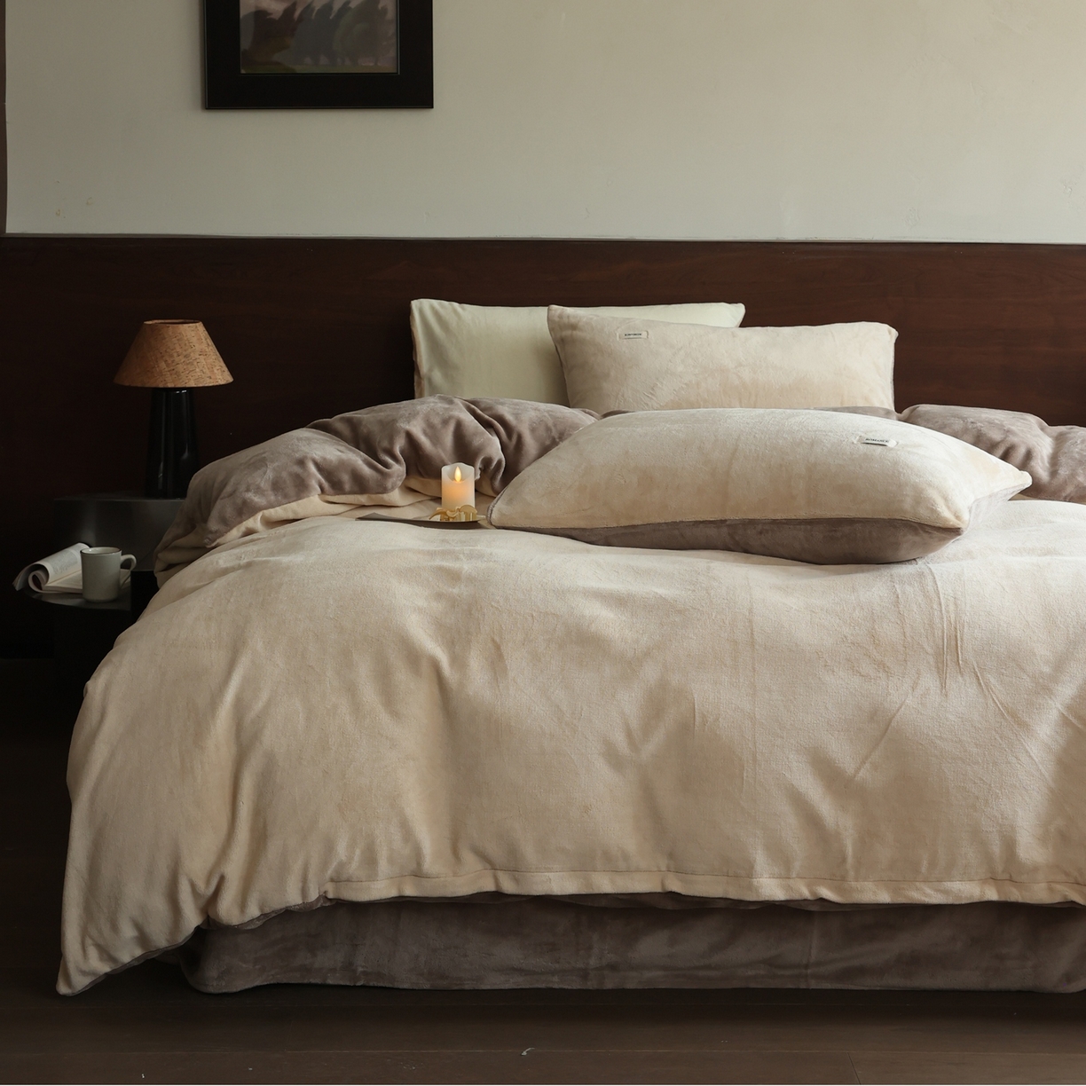 91家纺网 家纺一手货源 找家纺 （总）时光里 2025新款230克纯色双拼牛奶绒四件套