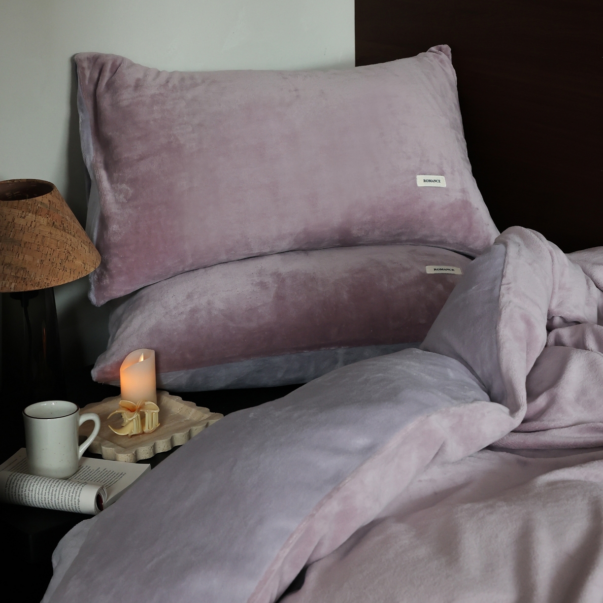 91家纺网 家纺一手货源 找家纺 时光里 2025新款230克纯色双拼牛奶绒四件套 香芋紫拼浅紫