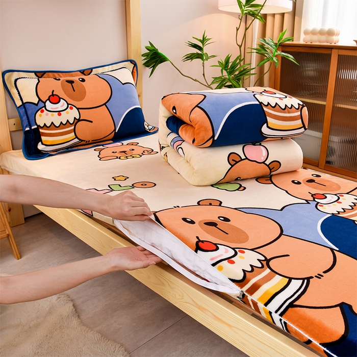 91家纺网 家纺一手货源 找家纺 （总）居尚家纺 2025新款牛奶绒学生三件套床褥套床笠三件套